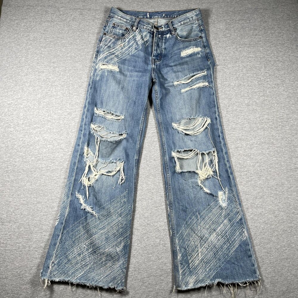 AAA Jeans Womens 31 Blue Flared High Rise Light Wash Distressed Denim